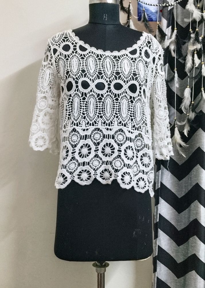White Crochet Top