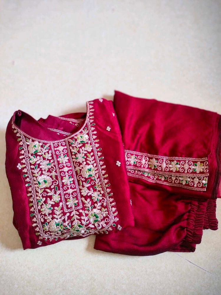 Elegant Maroon Embroidered Kurta Set