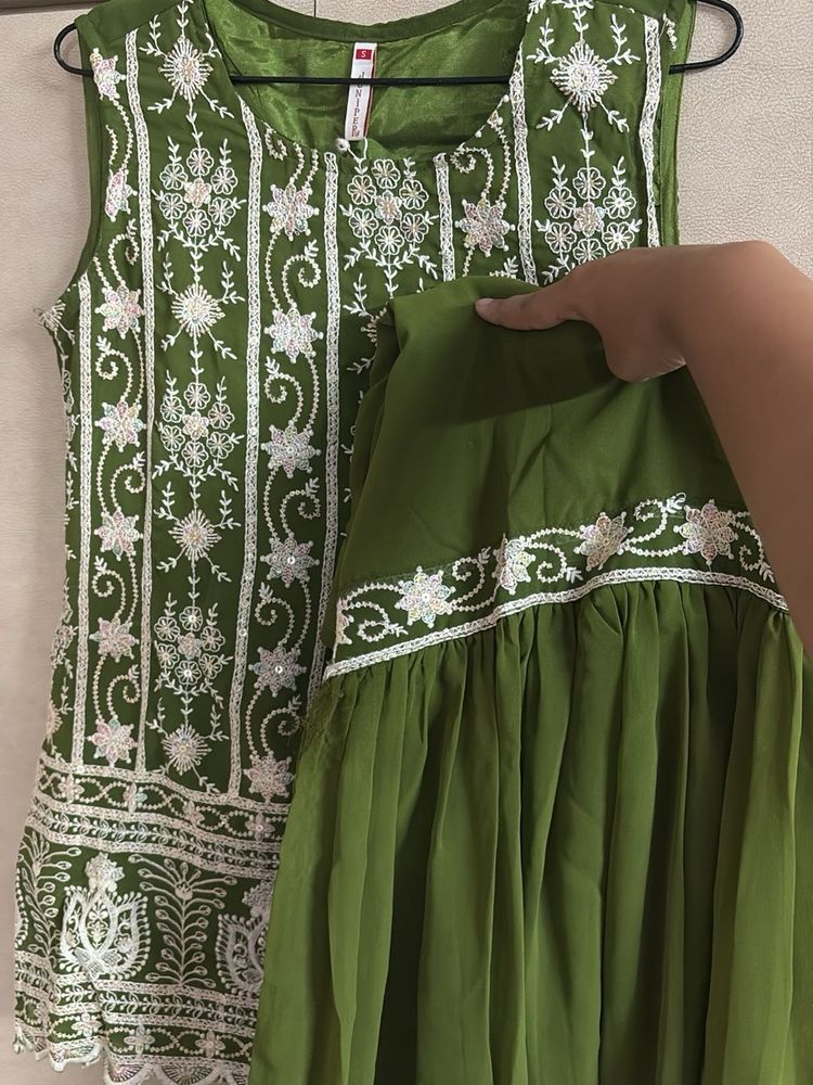Green Embroidered Sharara Set