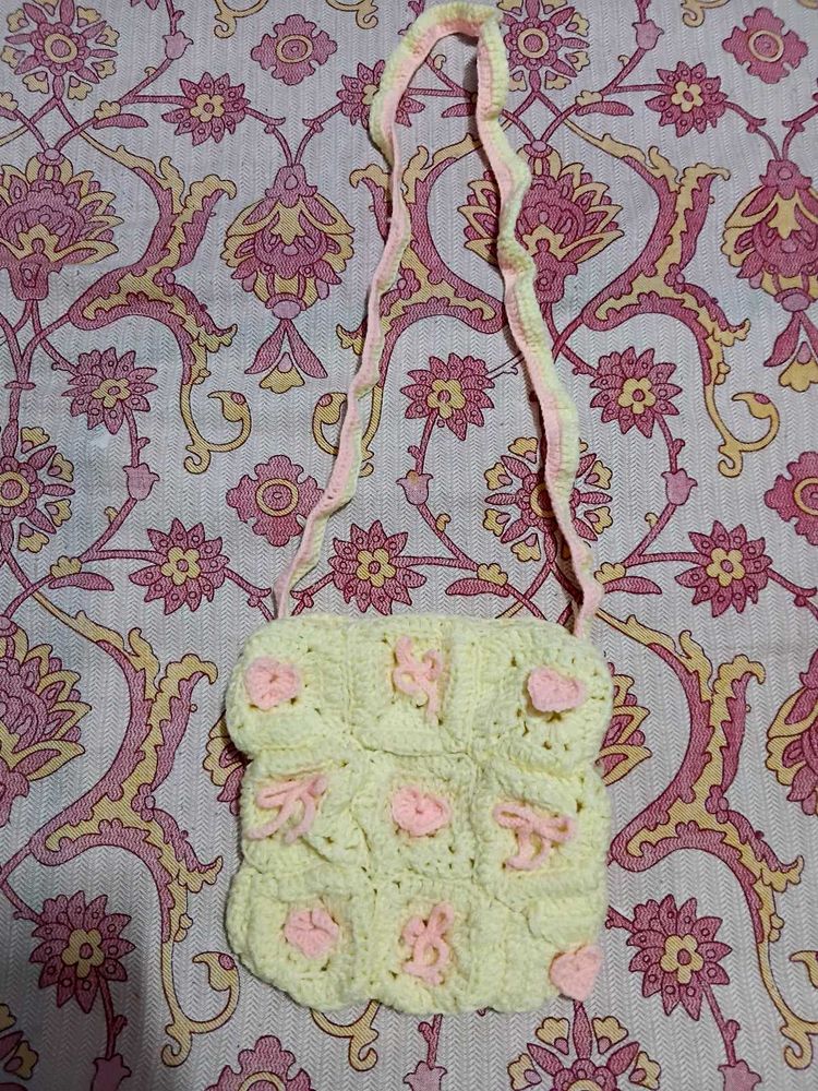 Cute Cream Crochet Sling Bag ❤️😍🩷