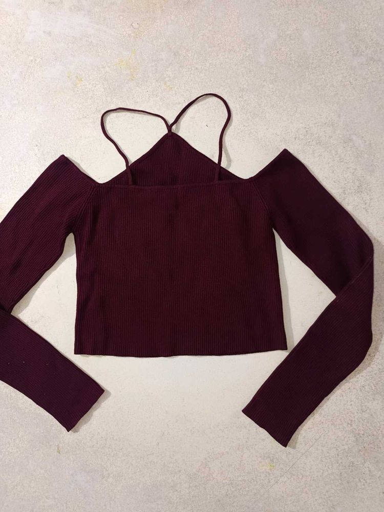 Burgundy Cold Shoulder Top