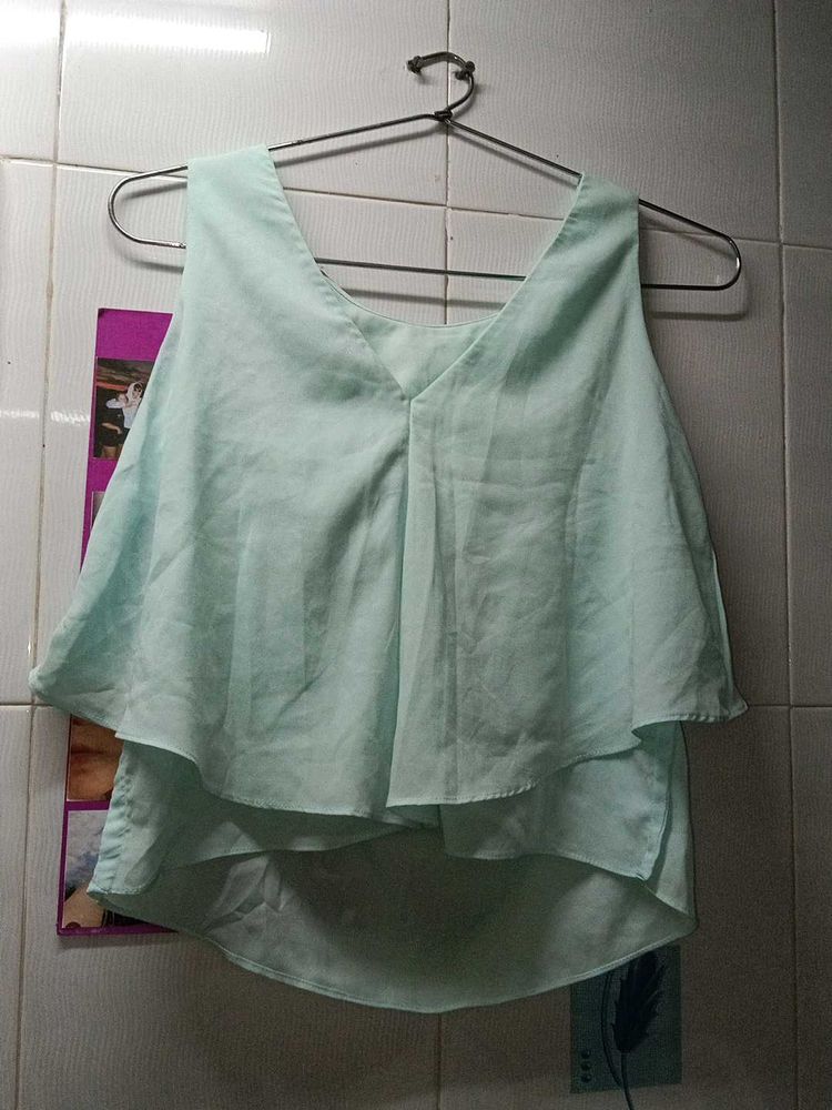 Chic Sea Blue Top With Frils