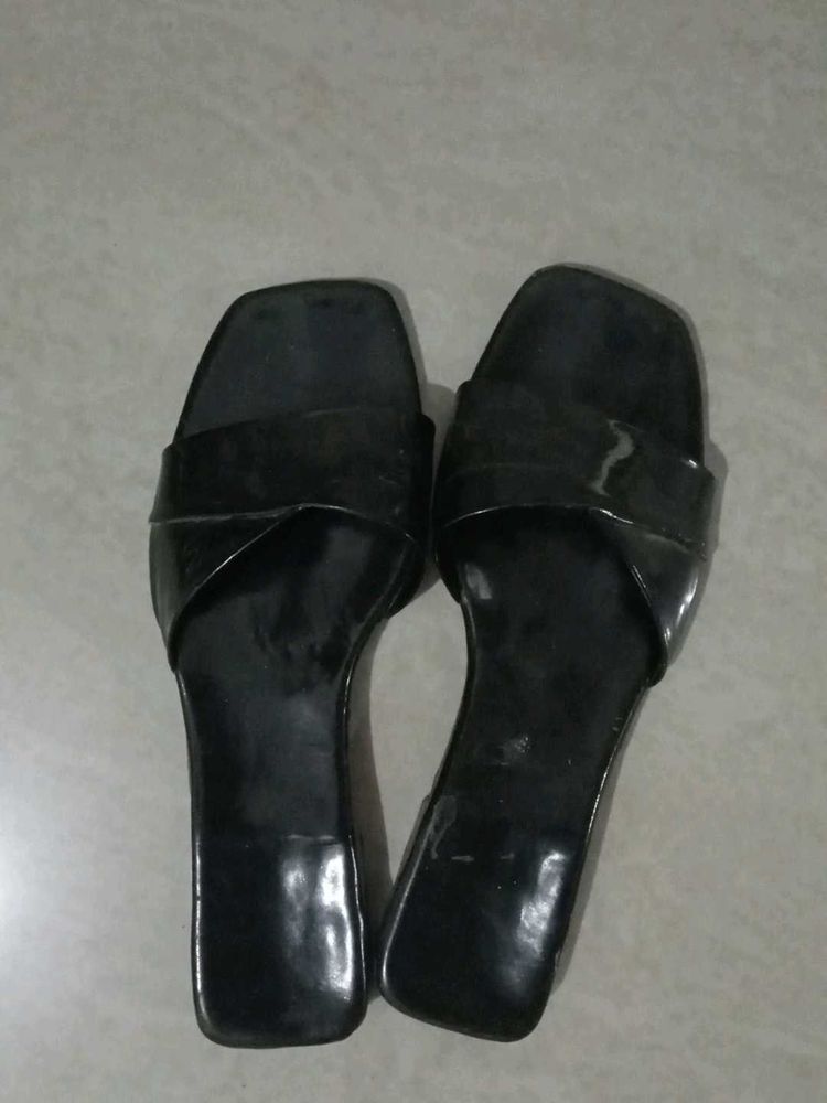 Black Heeled Slide Sandals