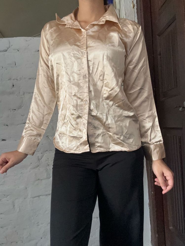 Silky Champagne Button-Down