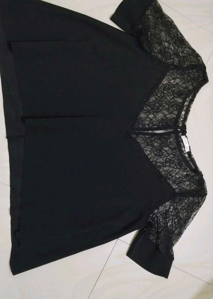 Black Lace-Sleeve Top