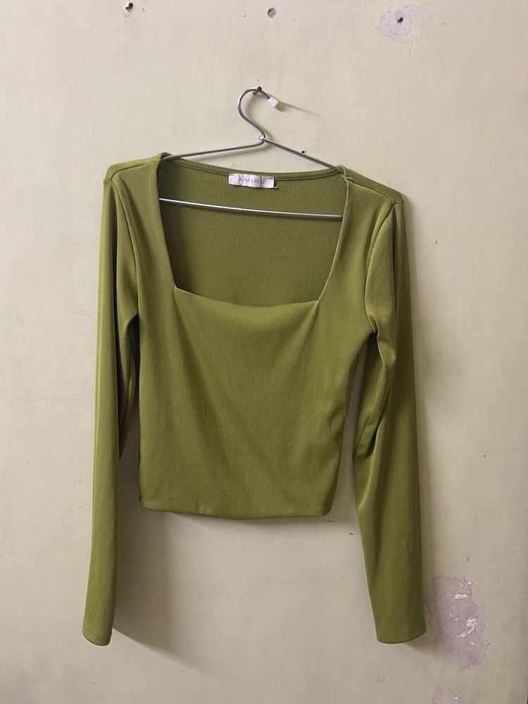 Green Square Neck Top