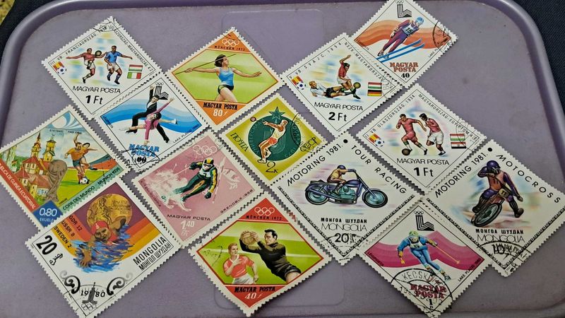 14 RARE DIAMOND SHAPE SPORTS STAMPS