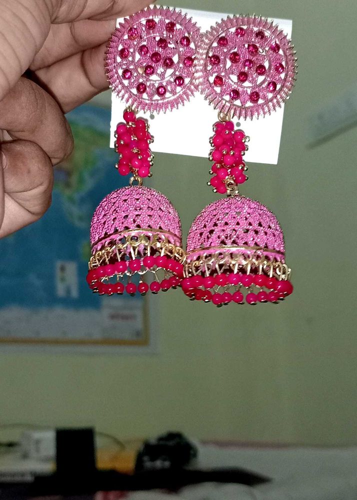 Pink Jhumka Earrings . Totally New But I Lost Tag.