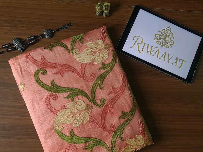 Pink Thread Work Chanderi Silk Saree