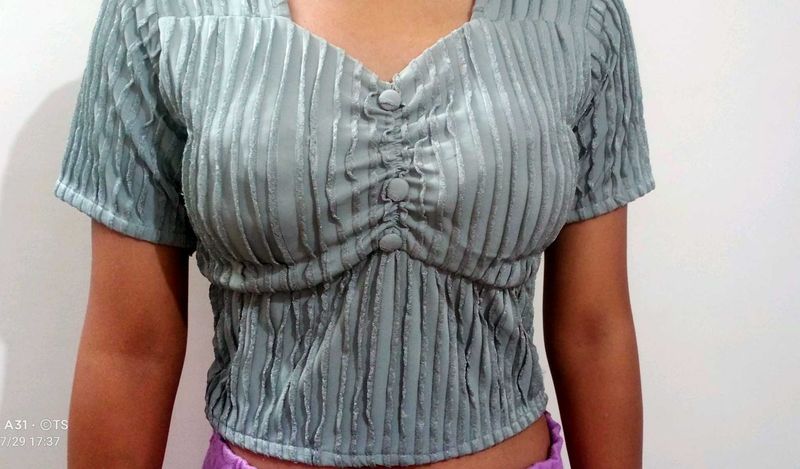 Sage Gray Textured Top