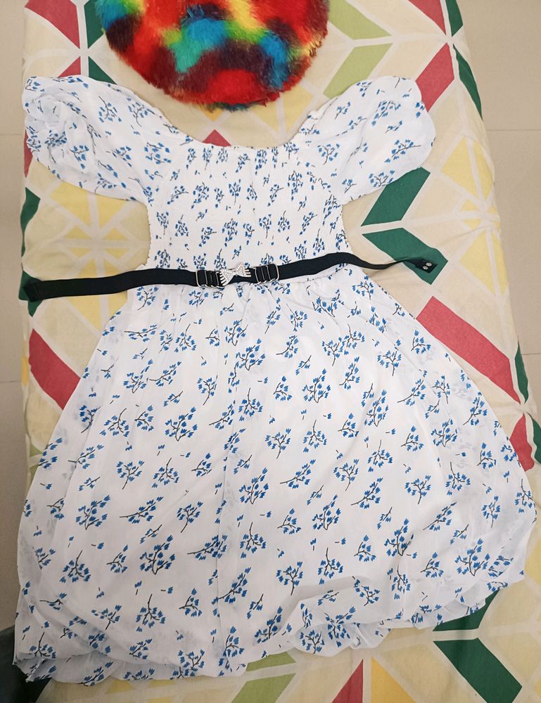 Floral Printed Puff Sleevs Dress