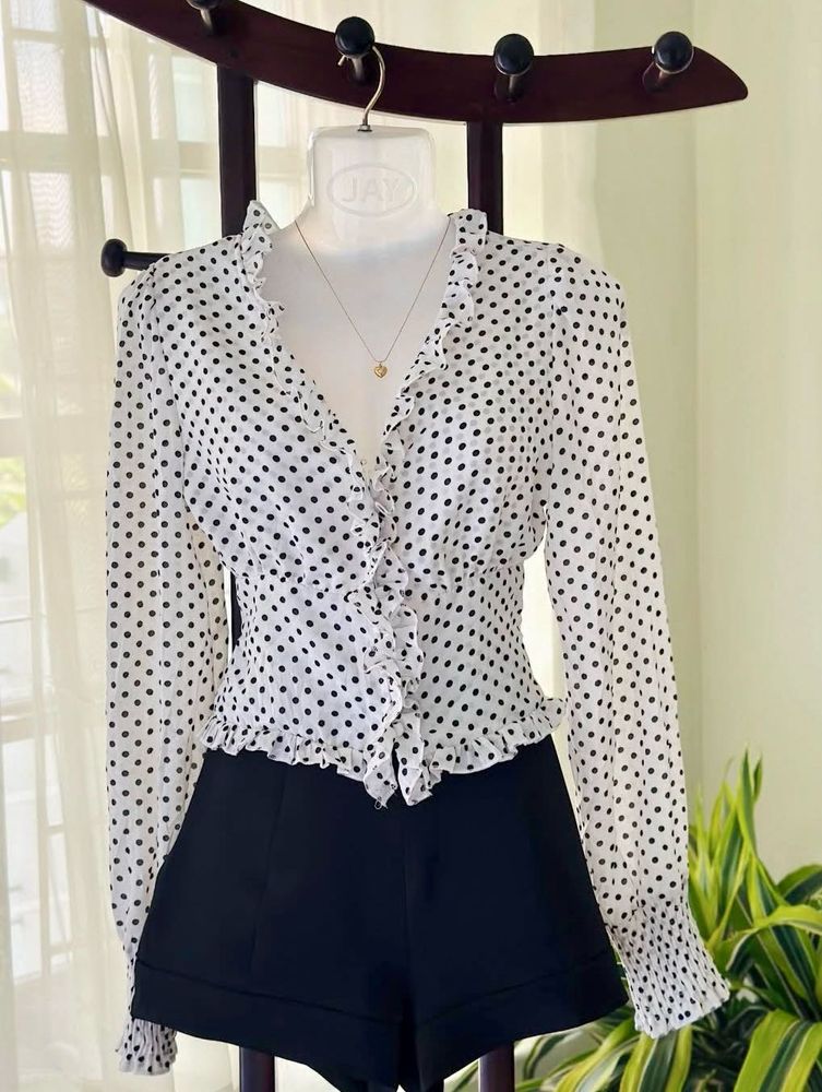 Polka Dot Ruffle Blouse