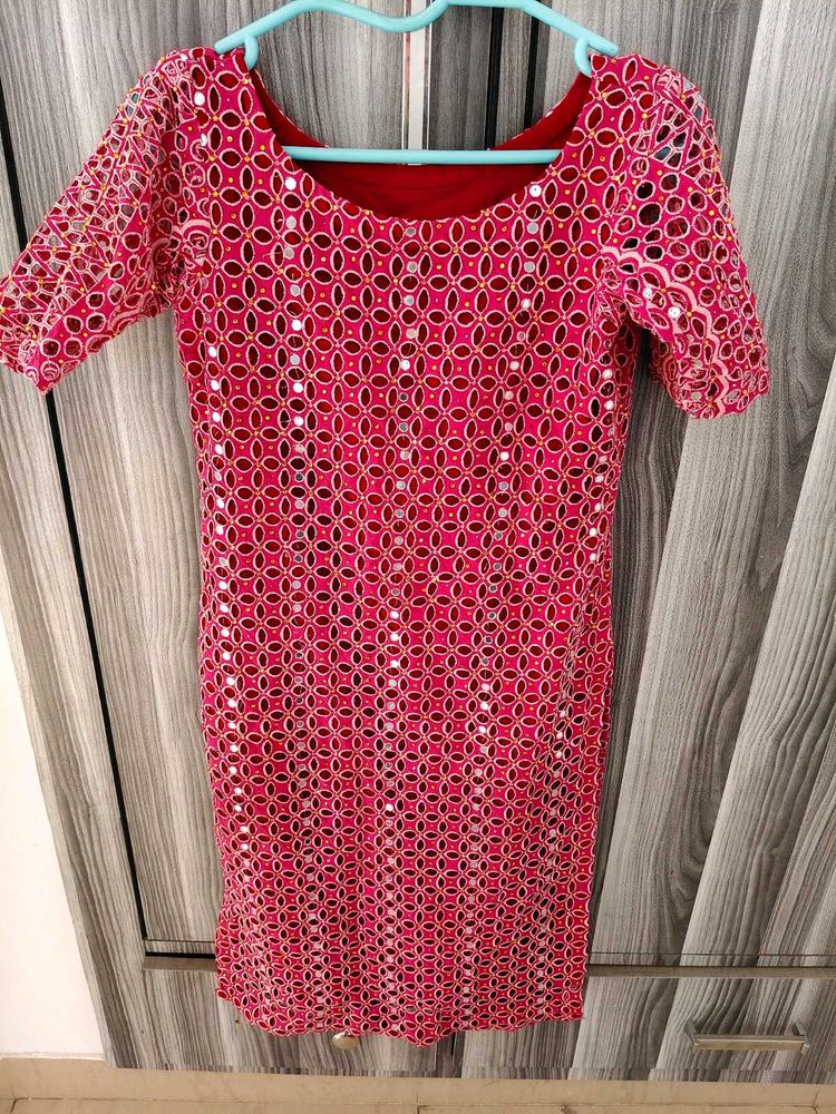 Festive Maroon Heavy Mirror Work Kurta Set
