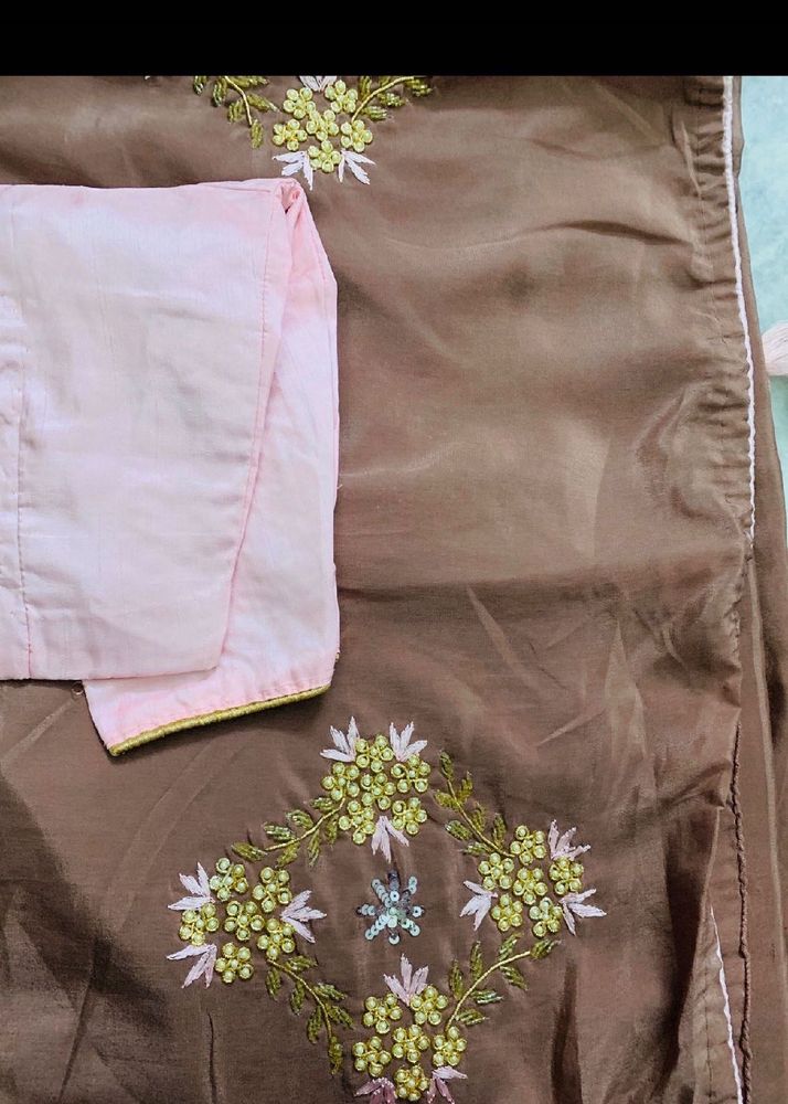 Embroidered Saree Chocolate Shade
