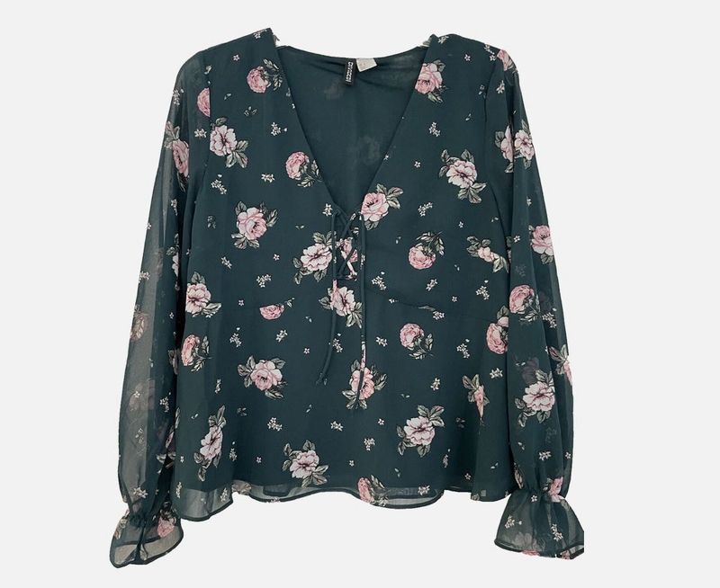 H&amp;M Bottle Green Floral Top