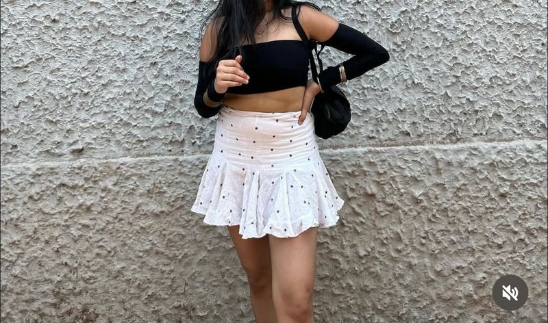 White Skirt with Embroidered Little Flowers