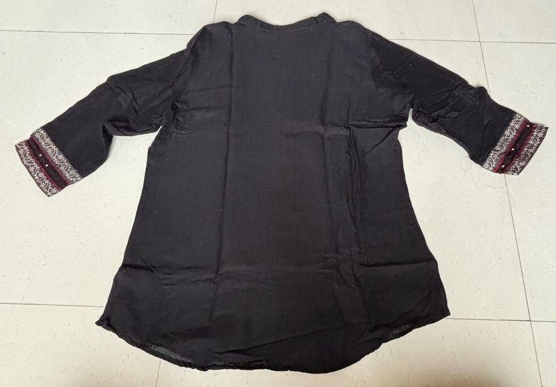 Black Tunic Top with Embellished Sleeves