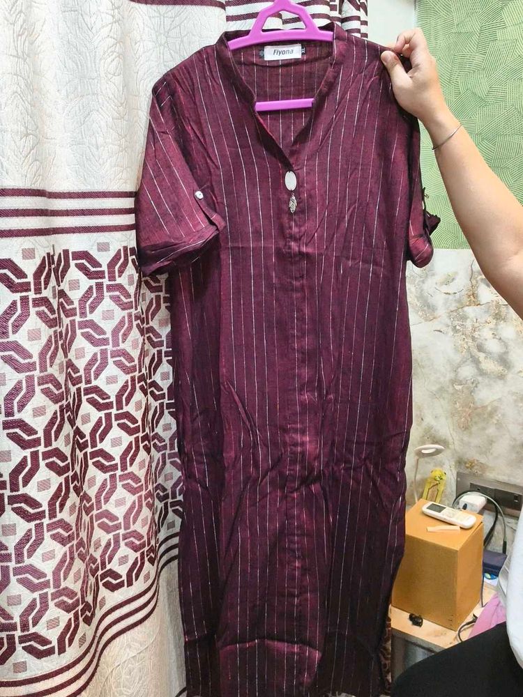 Striped Burgundy Kurti Dress