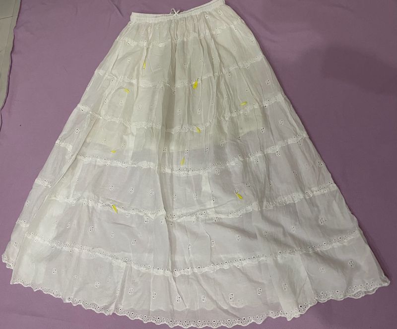 Boho White Embroidered Maxi Skirt