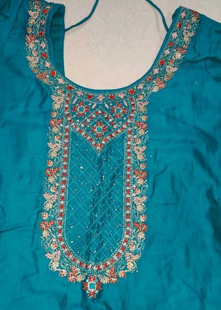 Teal Embroidere Suit And Trouser