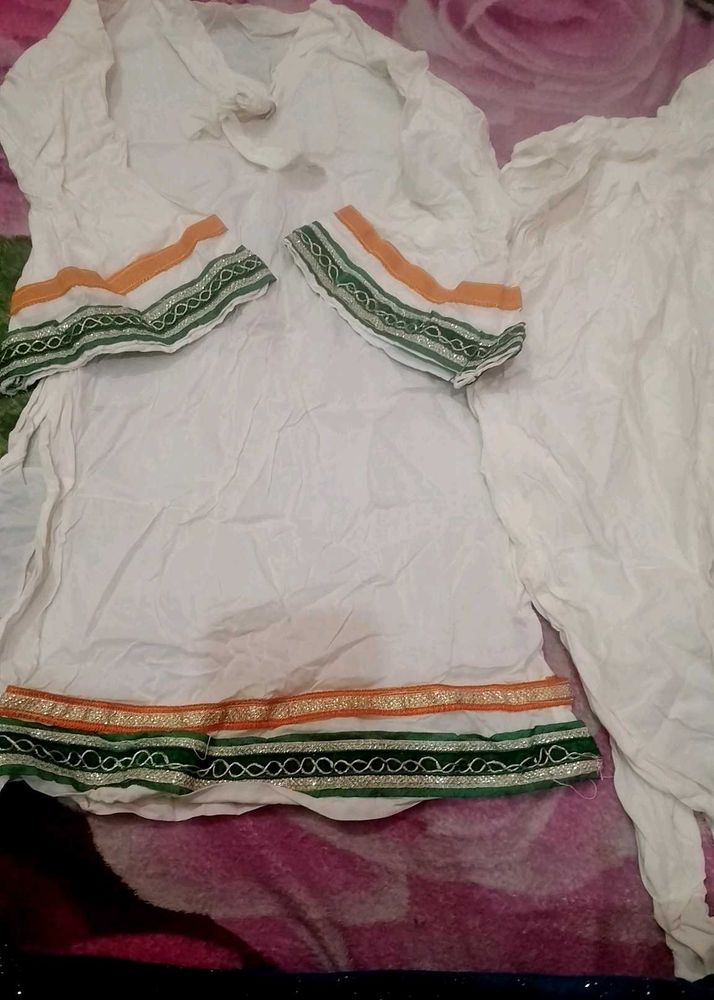 National Festival Special White Kurti Set