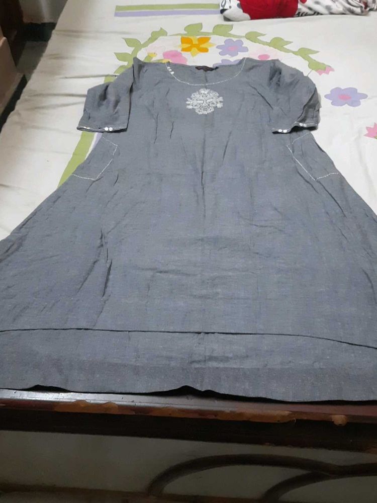 Grey Embroidered Kurta
