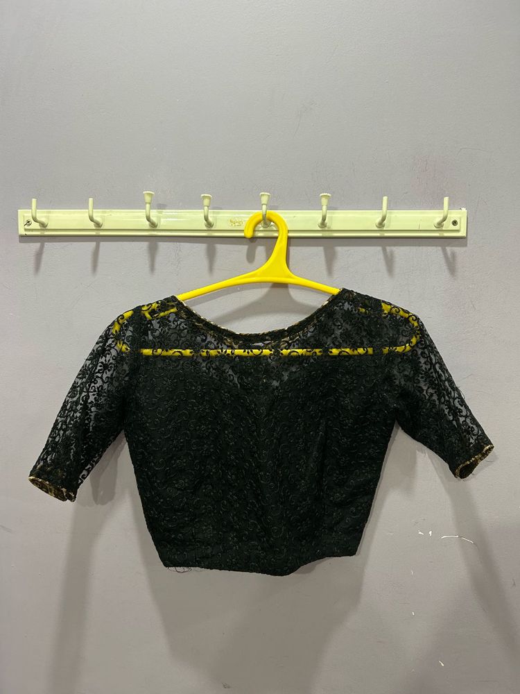 Black Lace Sheer Blouse With Lehanga