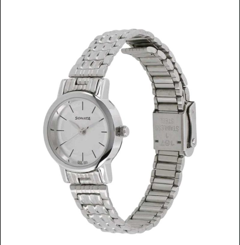 Sonata Quartz Analog White Dial Silver Watch
