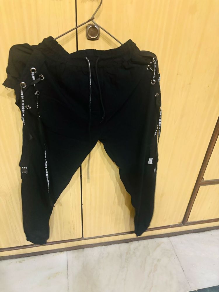 Black Lace-Up Detail Joggers