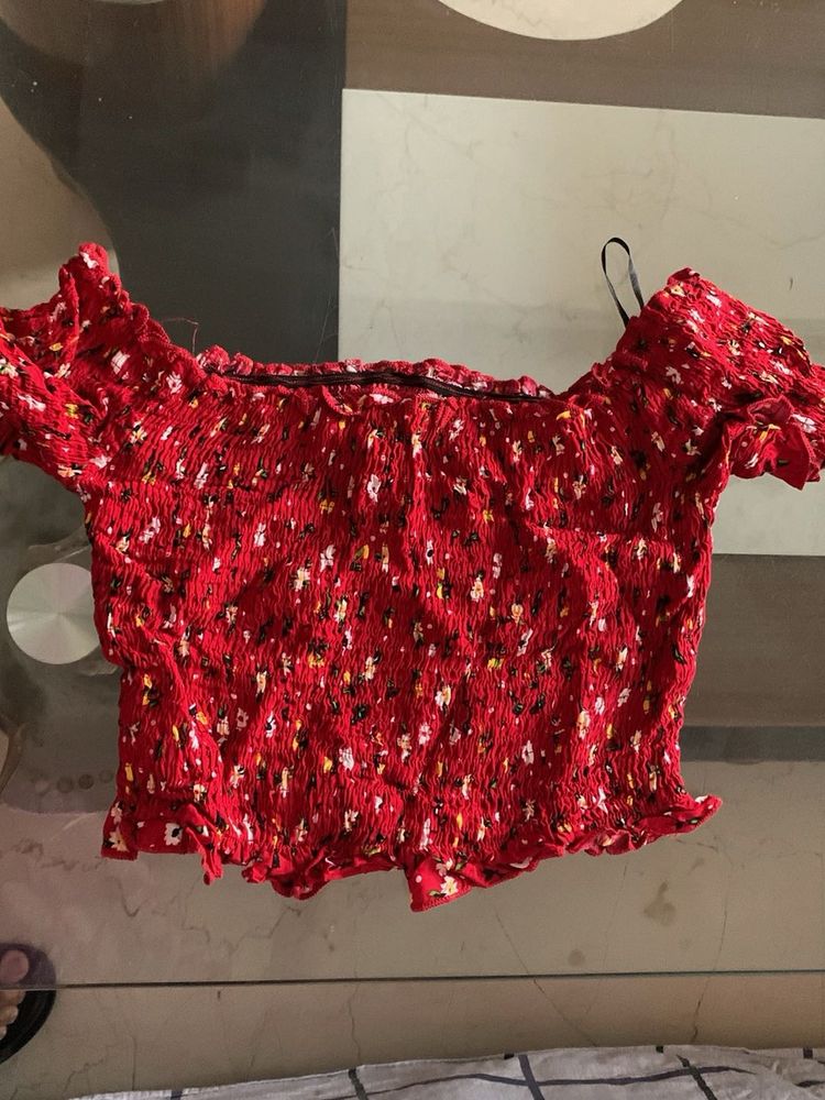 Red Floral Off-Shoulder Top