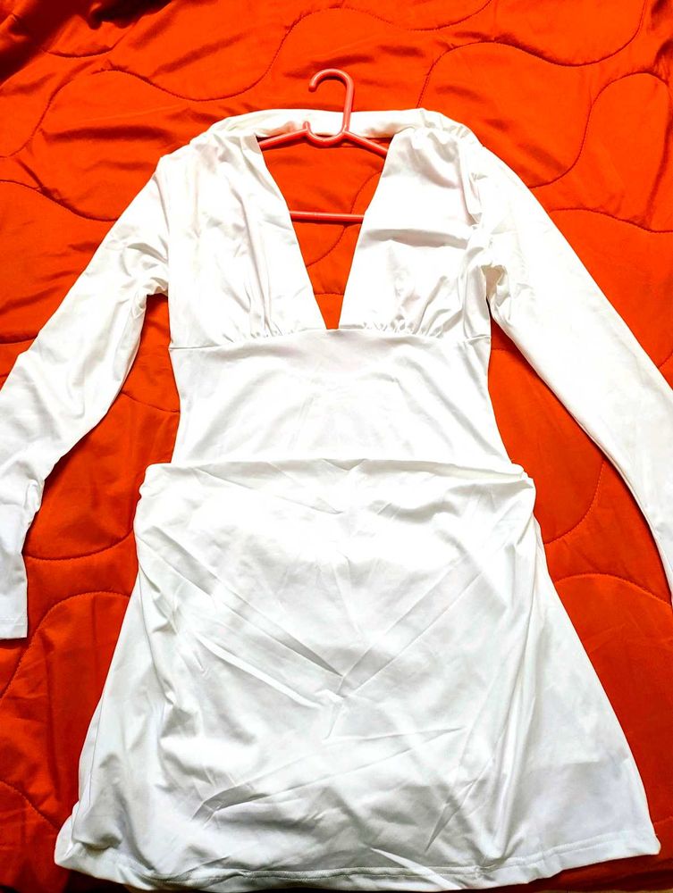 White Long Sleeve Mini Dress