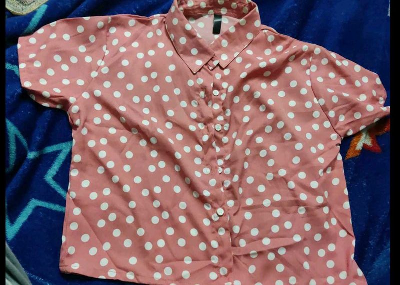 Pink Polka Dot Button-Up Shirt