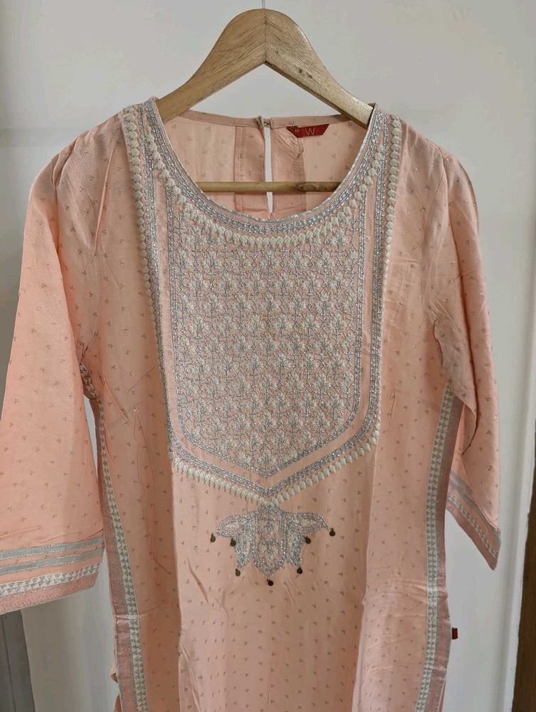 Peach Embroidered Kurti Top