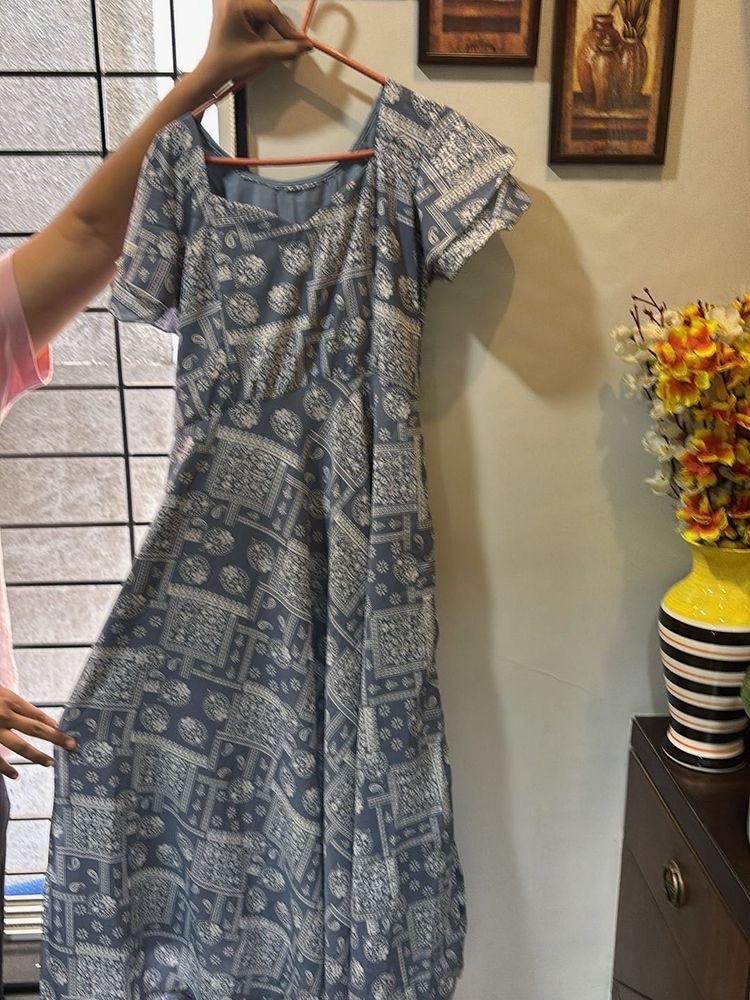 Patterned Blue Maxi Dress