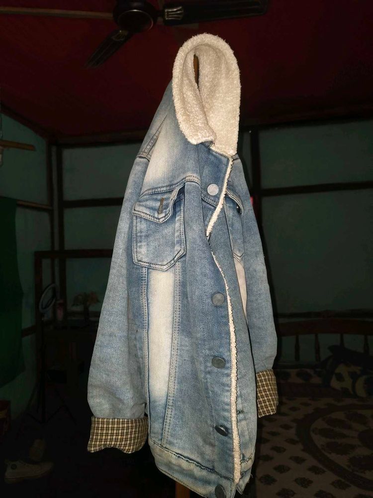 Denim Jacket with Shearling Collar