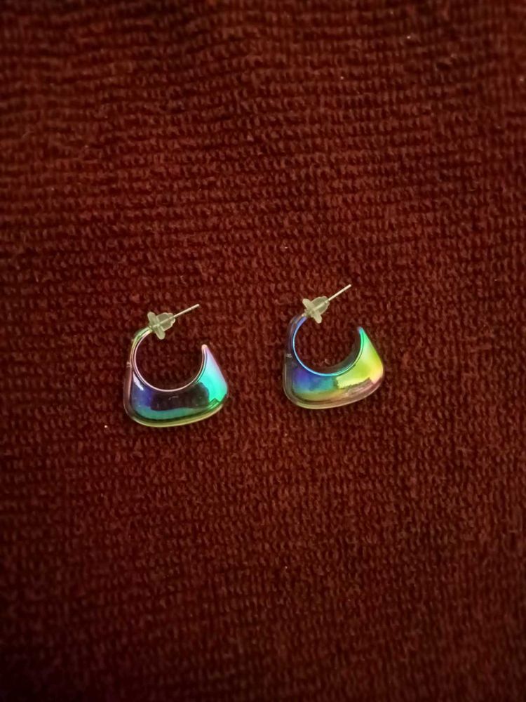 Iridescent Baguette Earrings/ Designer Rainbow