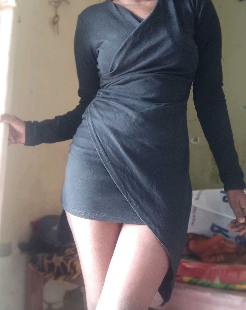 Elegant Black Wrap Bodycon Mini Dress