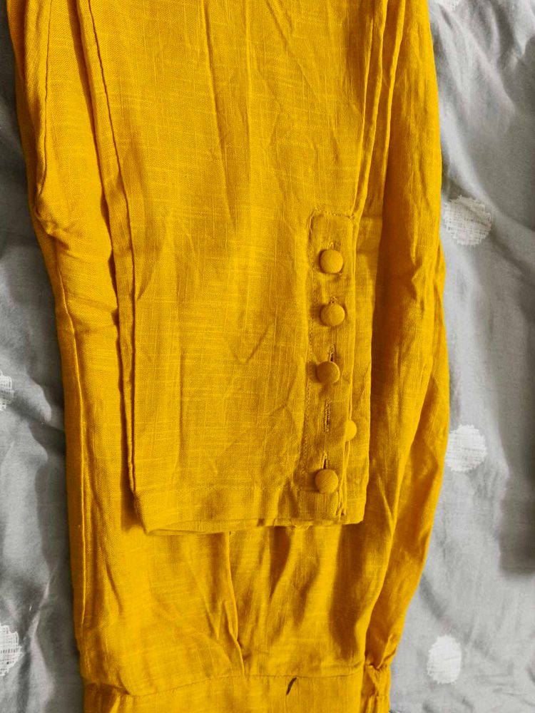Mustard Yellow Button-Detail Pants