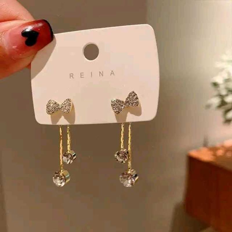 Reina Rhinestone Bow Drop Earrings
