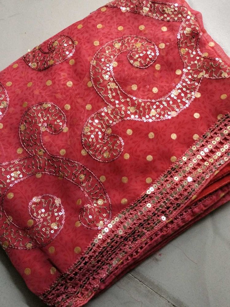 Coral Georgette Saree with blouse