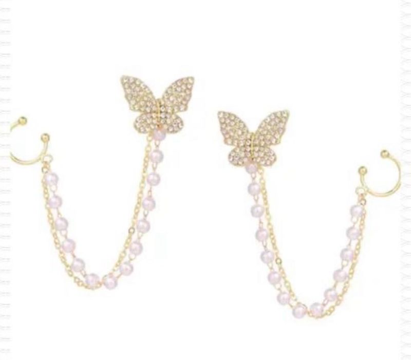 korean pearl stud falling ear cuff earrings