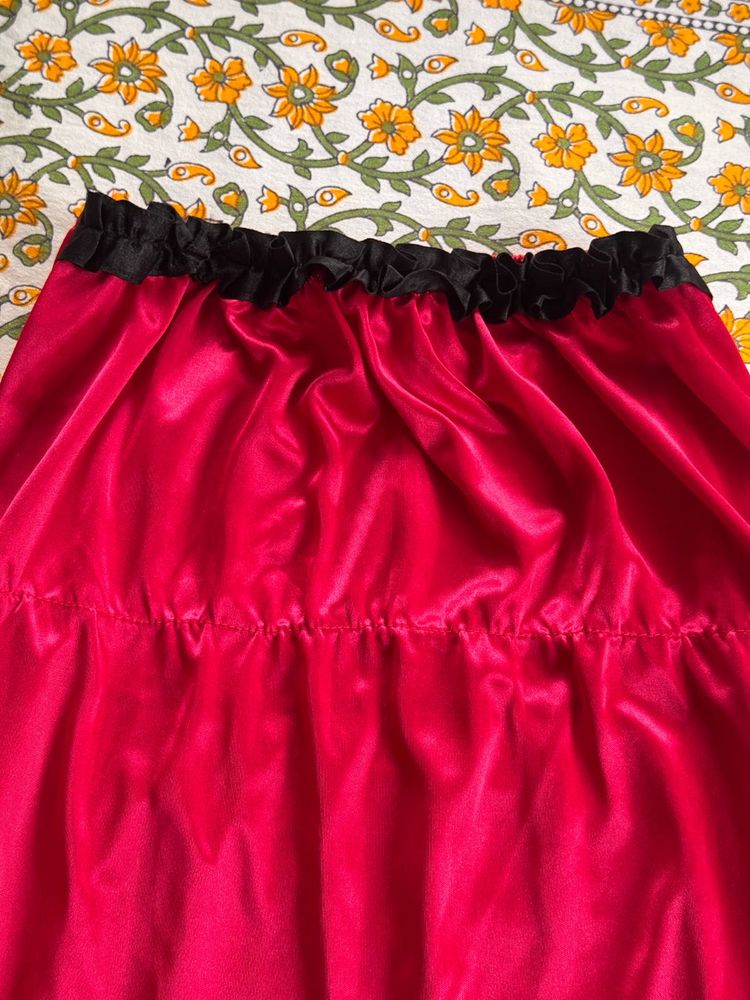 Red Satin Strapless Dress Freesize