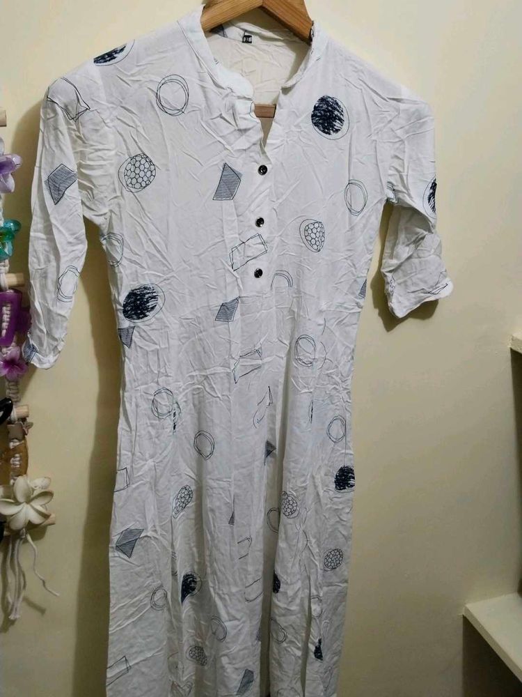 White Printed 3/4 Sleeve Kurta