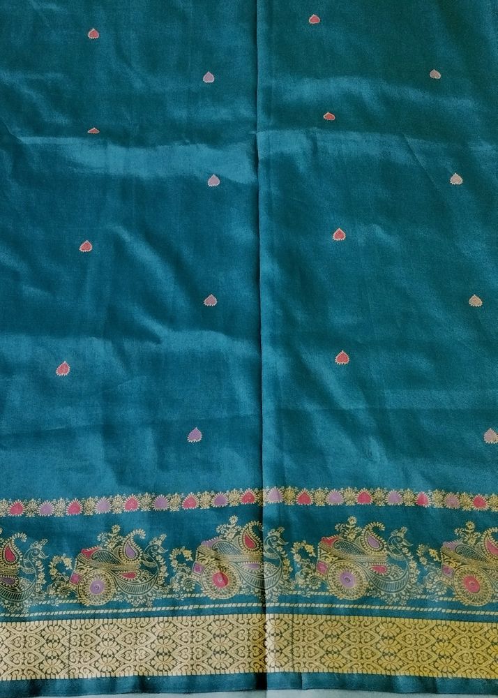 Teal Silk Saree with Paisley Border