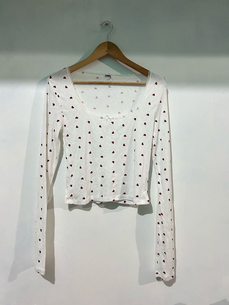Cute Heart Print Long Sleeve Top