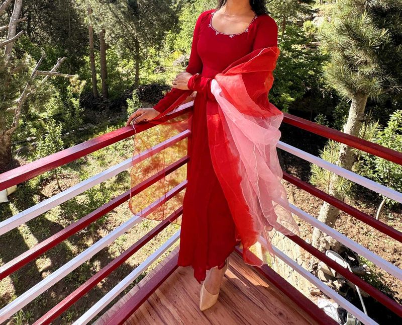 Red Anarkali Suit with Dupatta