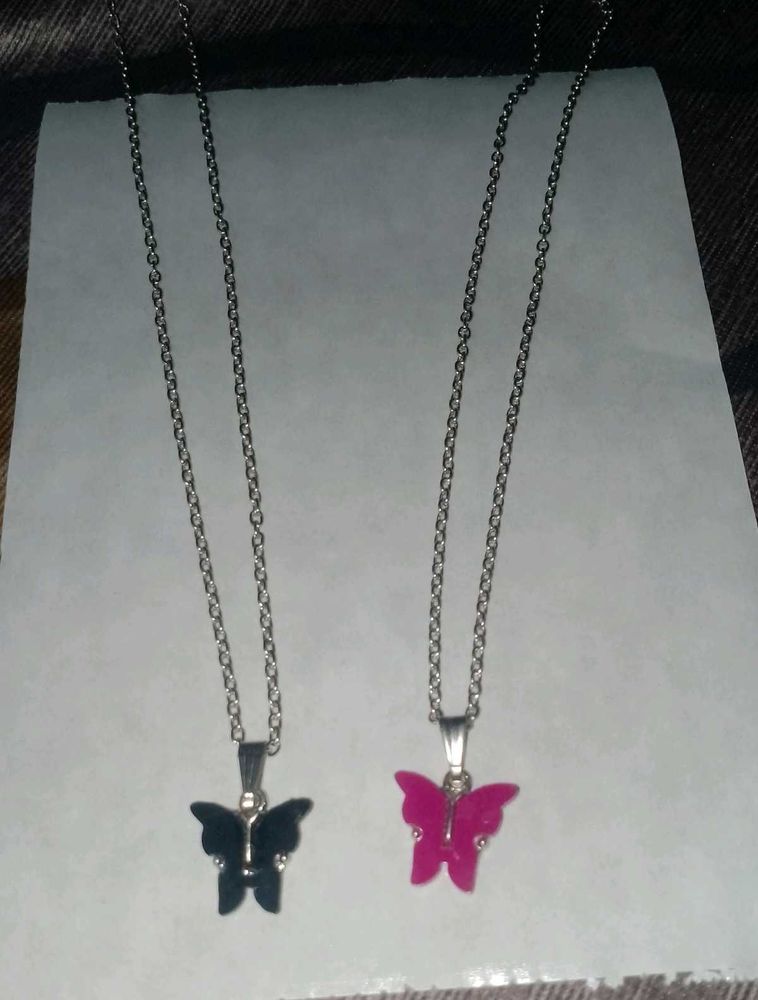 New 2 Butterfly Pendant Necklaces