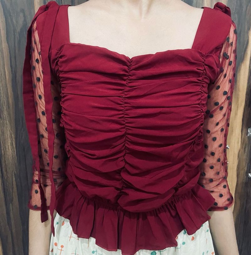 Red Ruffled Tie Top