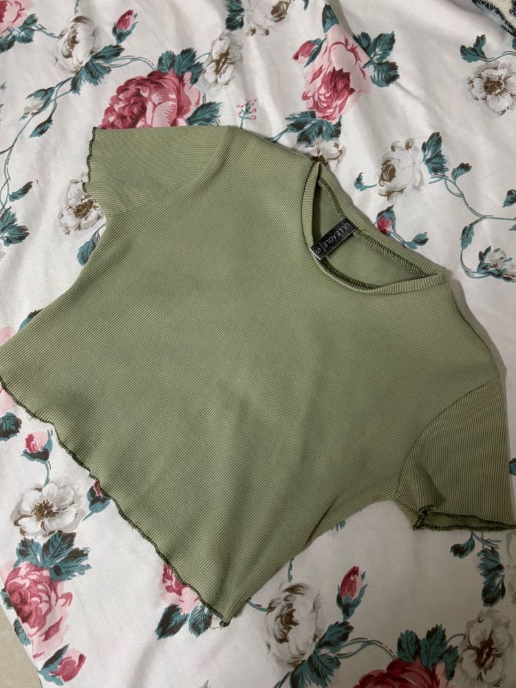 Sage Green Ribbed Crop Top