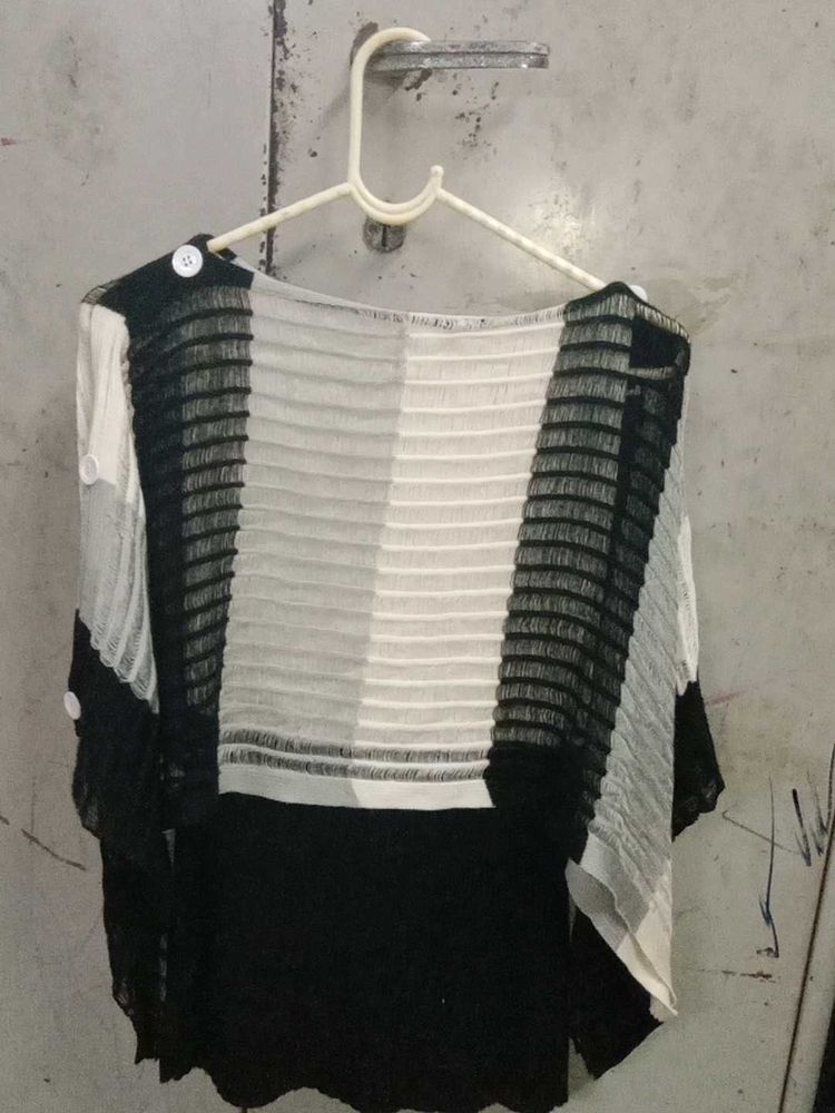 Black &amp; White Striped Poncho